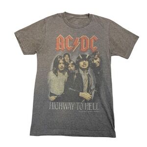 Graphic Tee Mens Small Grey AC/DC Highway To Hell Rock Band Short Sleeve Shirt